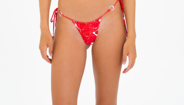 Ruched Tie Side Bottom With Rings Red Swirl